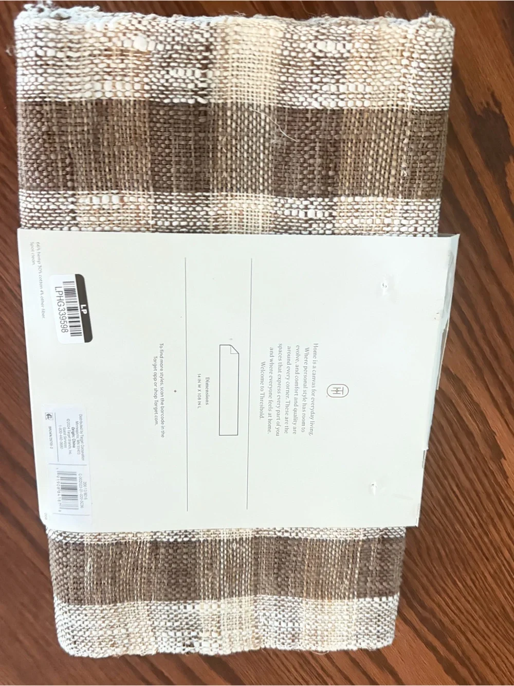 Threshold Brown and Cream Woven Plaid Table Runner